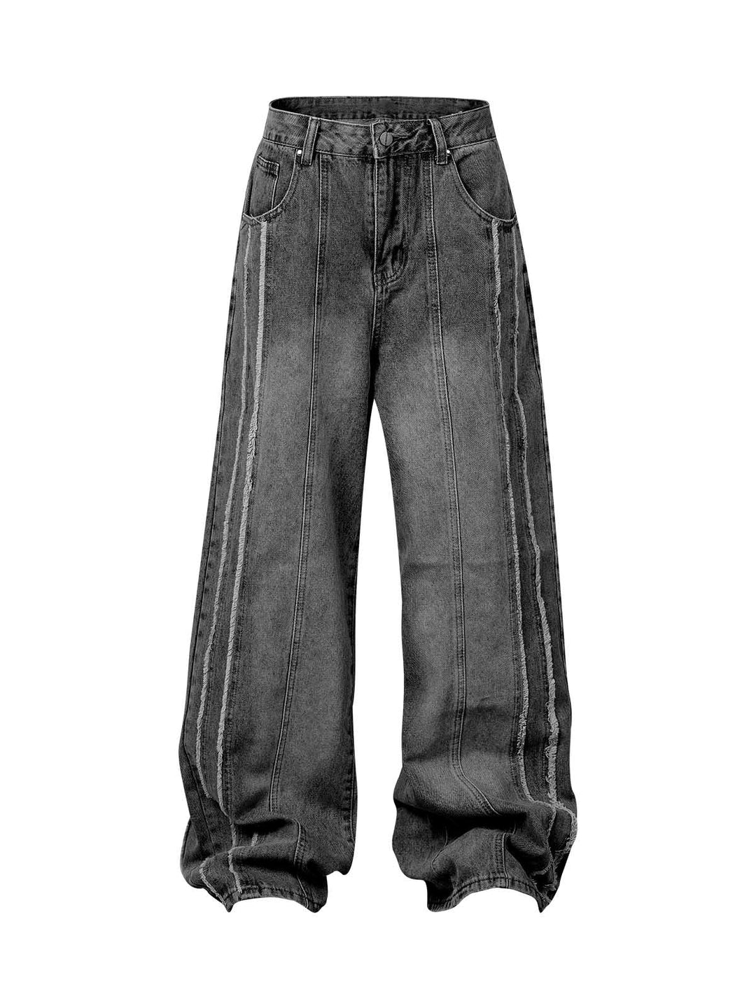 Washed Distressed Raw Edge Baggy Jeans - 2271